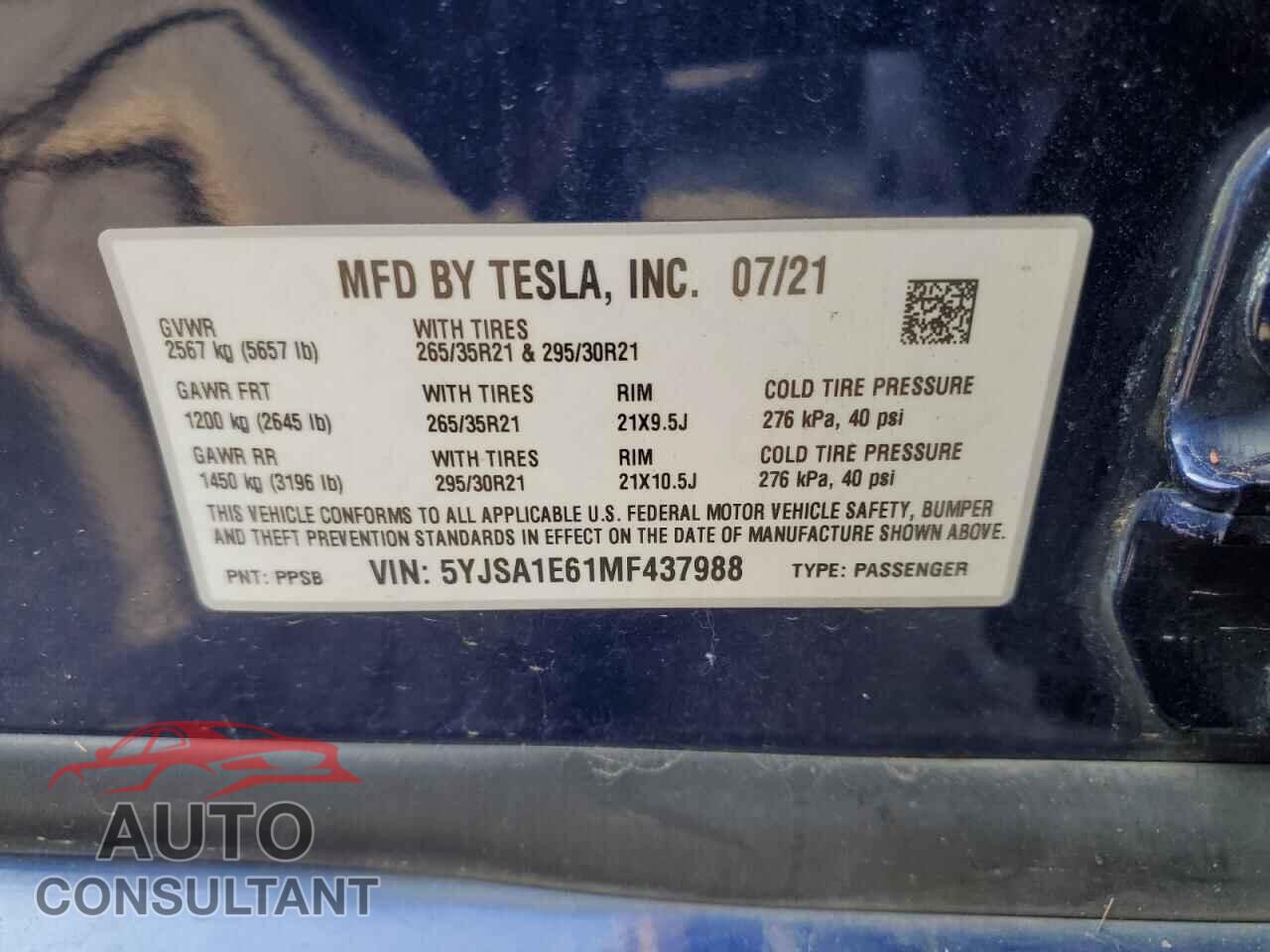TESLA MODEL S 2021 - 5YJSA1E61MF437988