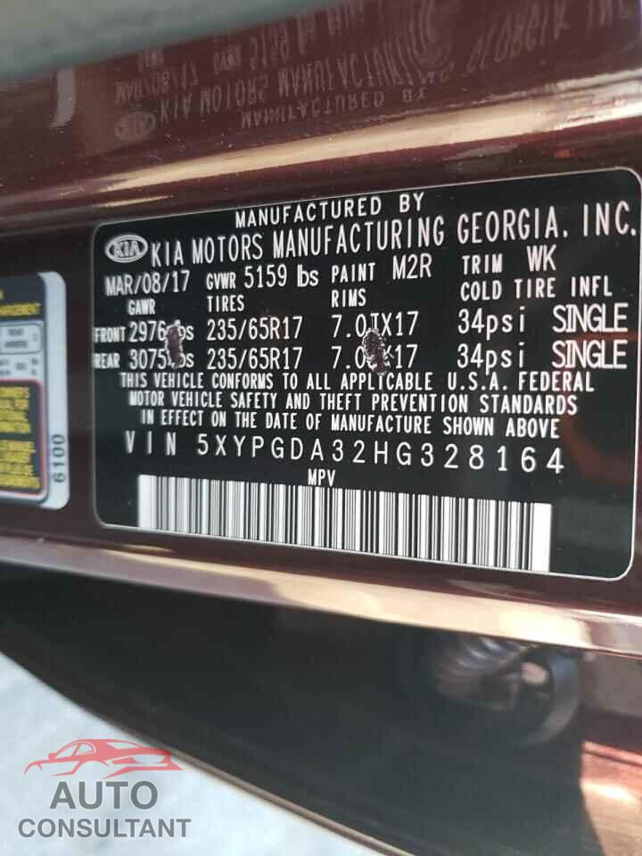 KIA SORENTO 2017 - 5XYPGDA32HG328164