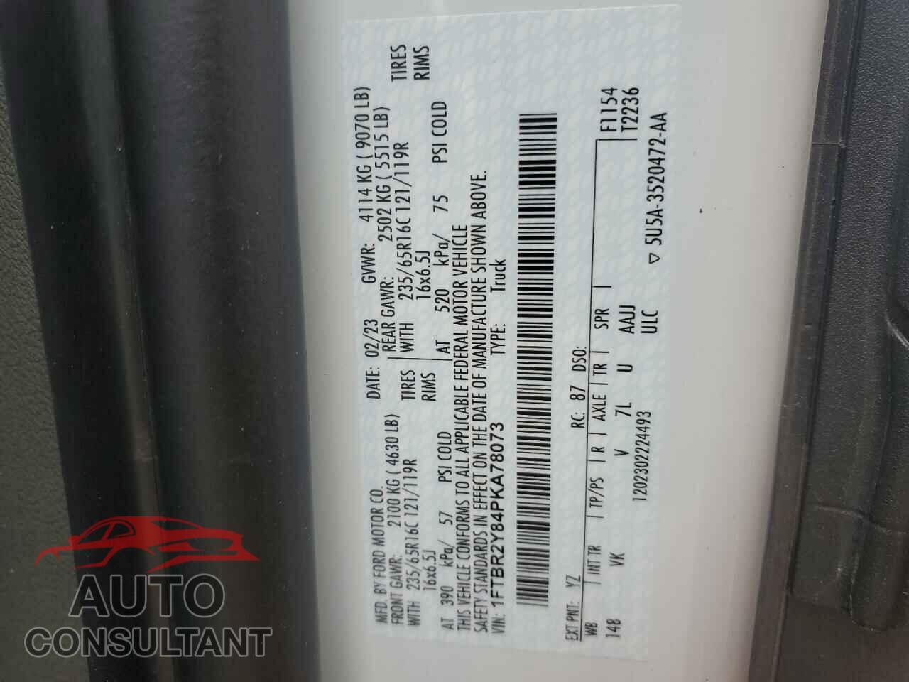 FORD TRANSIT 2023 - 1FTBR2Y84PKA78073