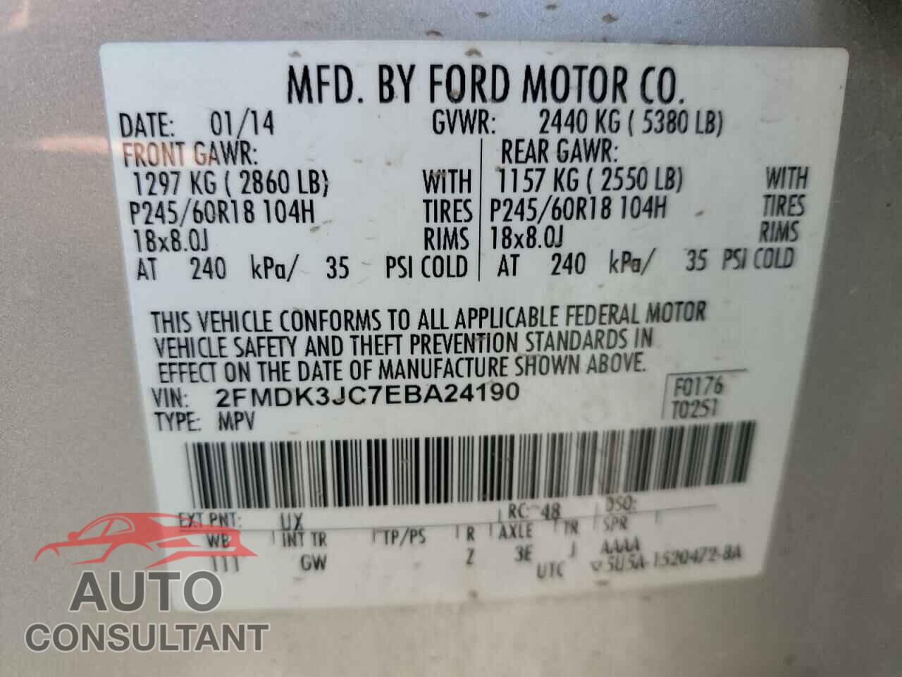 FORD EDGE 2014 - 2FMDK3JC7EBA24190