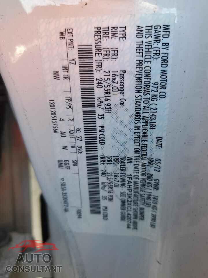 FORD FOCUS 2012 - 1FAHP3K2XCL420744