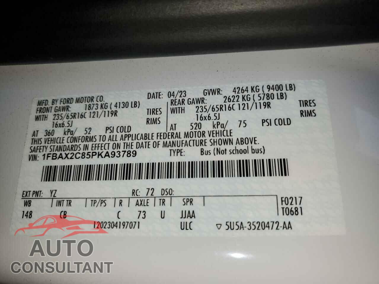 FORD TRANSIT 2023 - 1FBAX2C85PKA93789