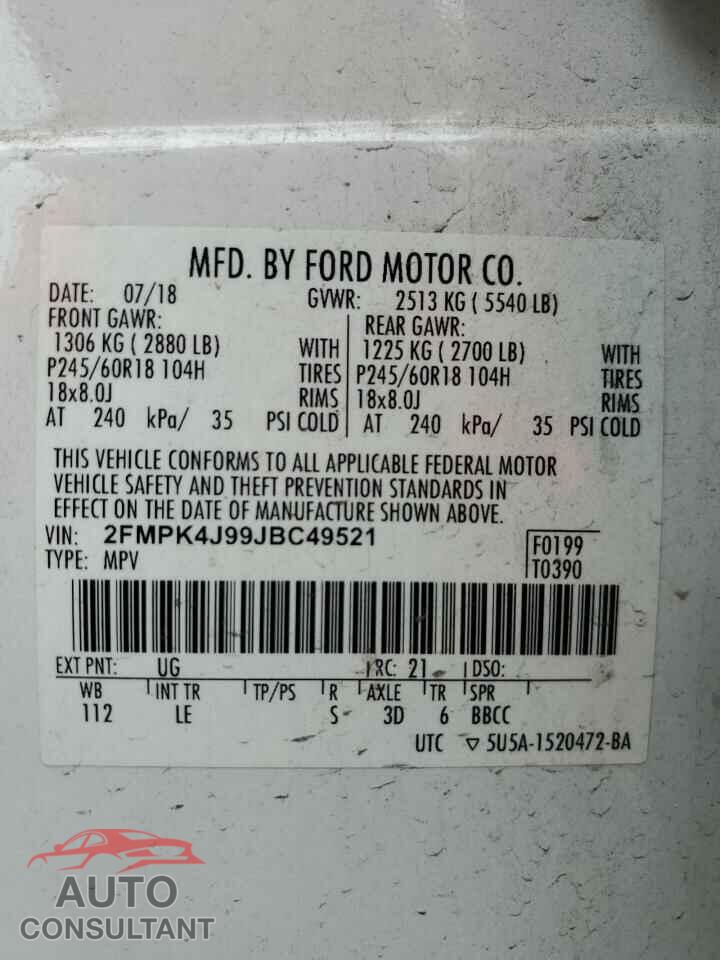 FORD EDGE 2018 - 2FMPK4J99JBC49521