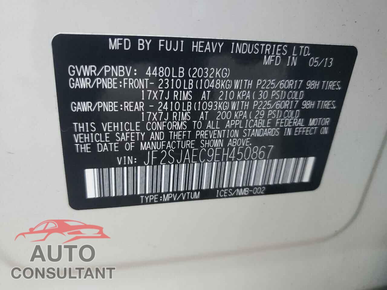 SUBARU FORESTER 2014 - JF2SJAEC9EH450867