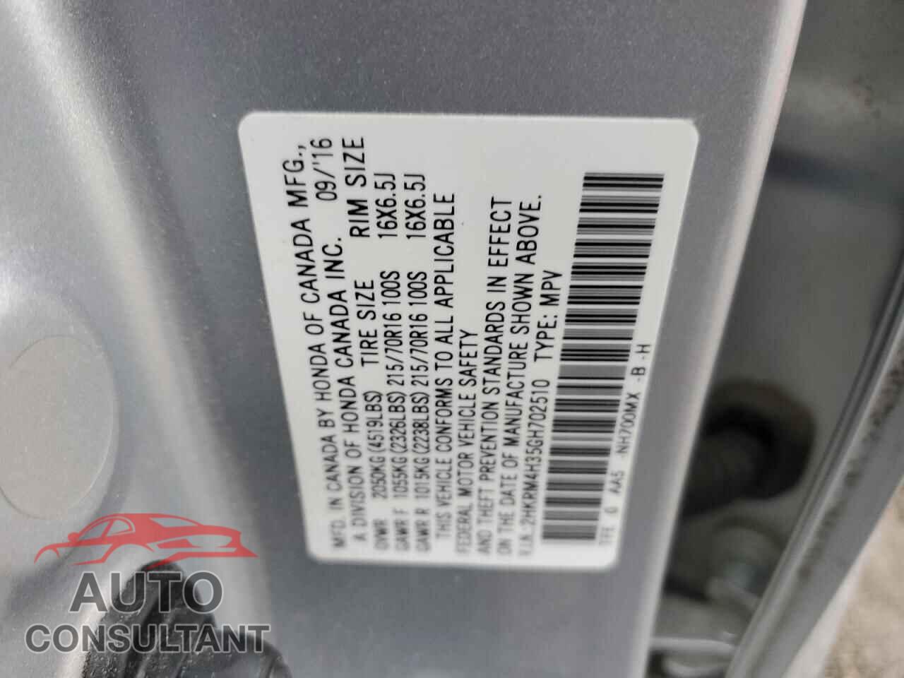 HONDA CRV 2016 - 2HKRM4H35GH702510