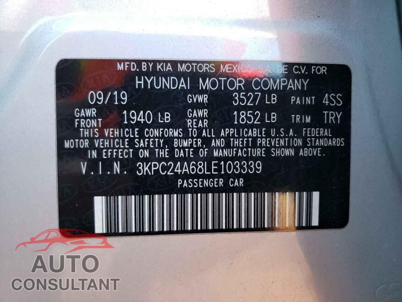 HYUNDAI ACCENT 2020 - 3KPC24A68LE103339