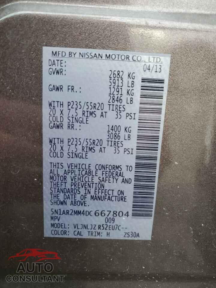 NISSAN PATHFINDER 2013 - 5N1AR2MM4DC667804