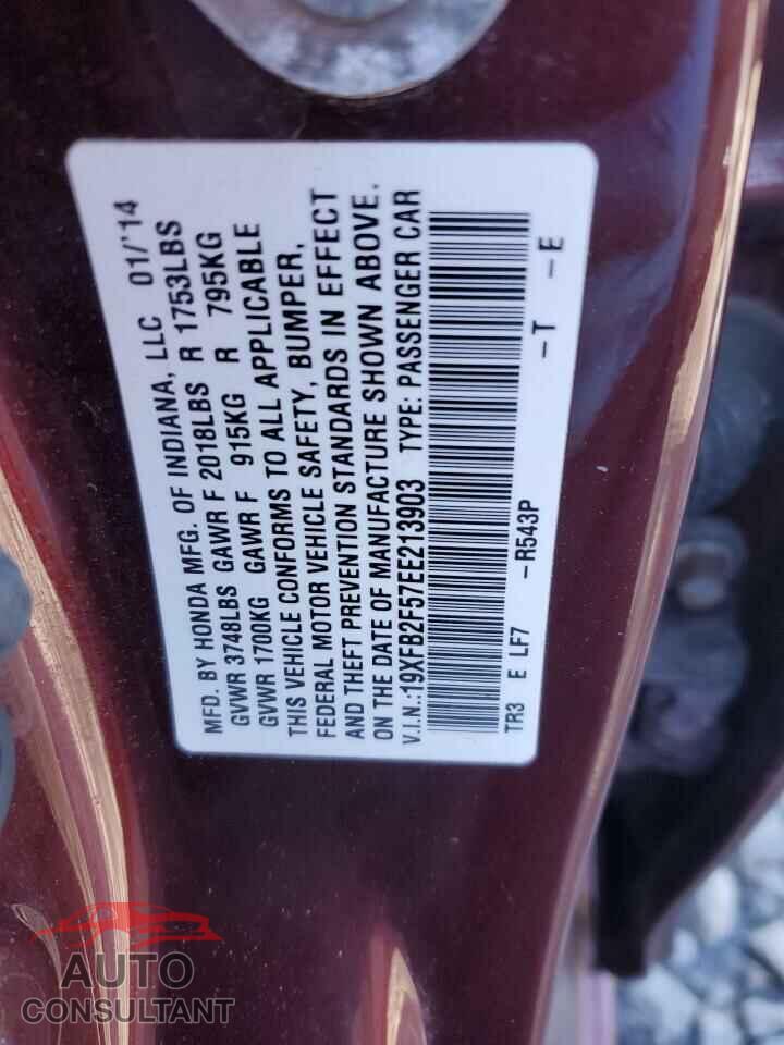 HONDA CIVIC 2014 - 19XFB2F57EE213903