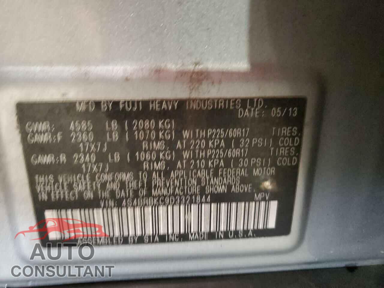 SUBARU OUTBACK 2013 - 4S4BRBKC9D3321844
