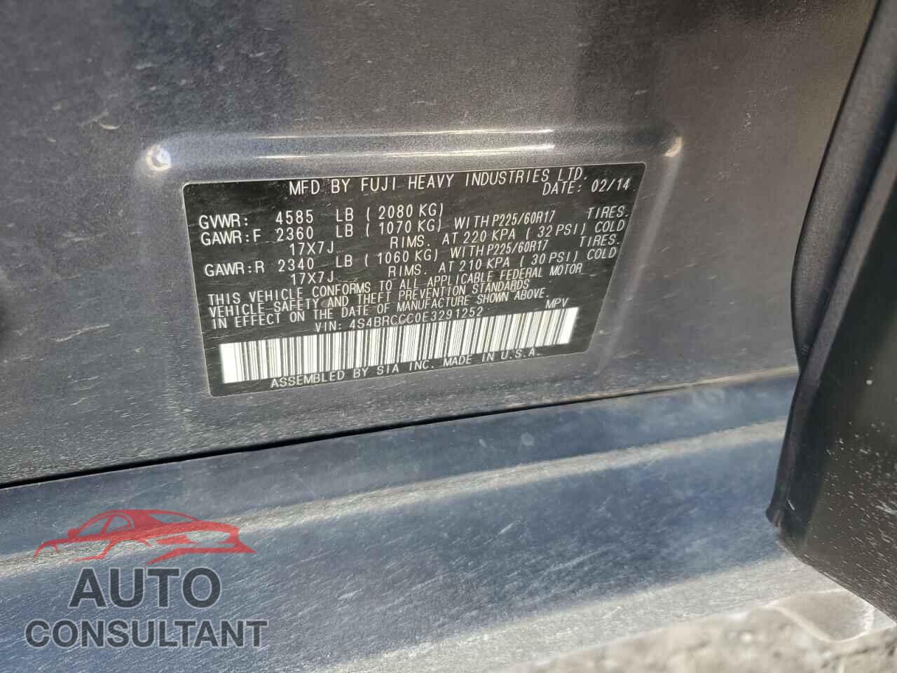 SUBARU OUTBACK 2014 - 4S4BRCCC0E3291252