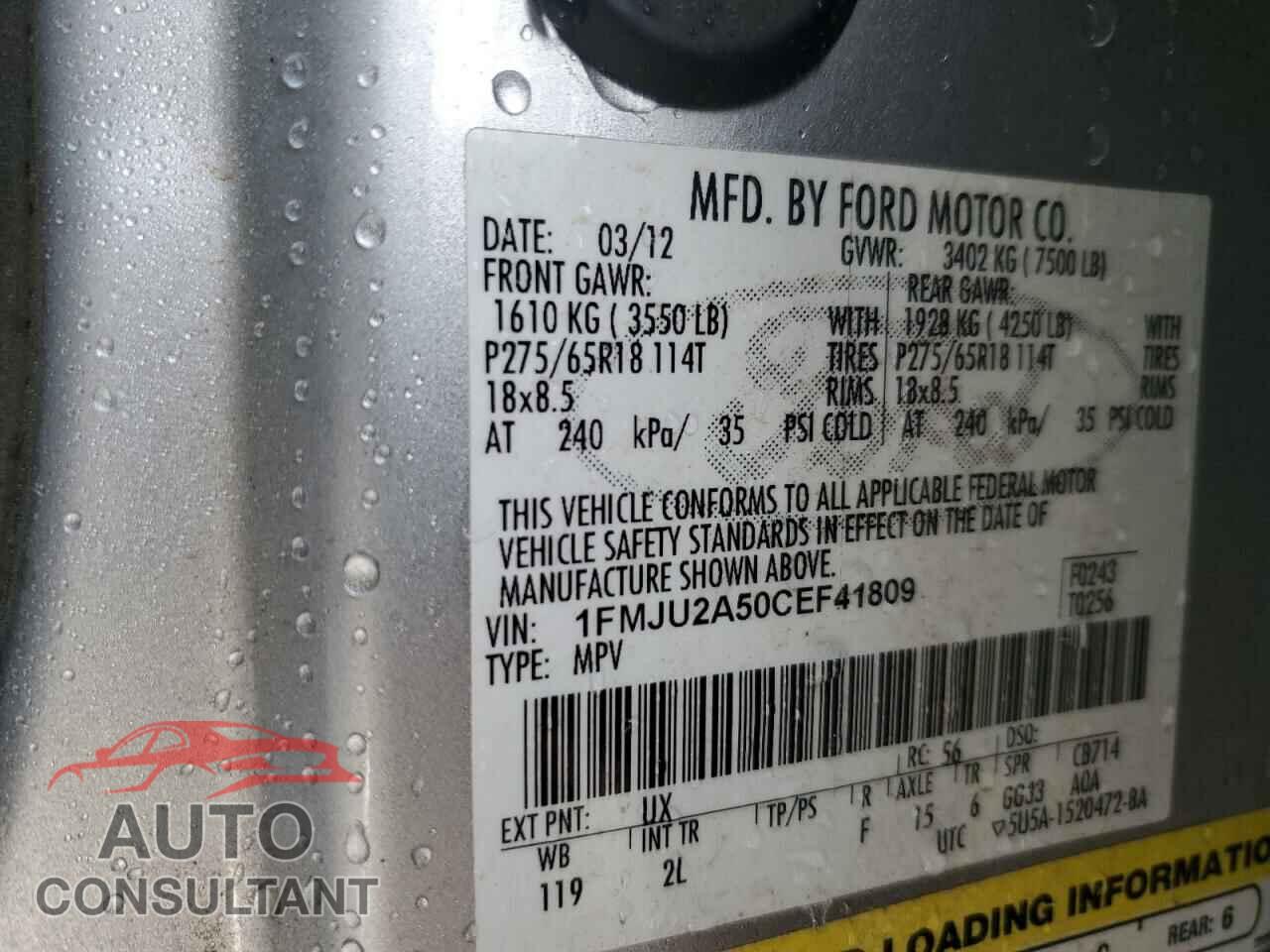 FORD EXPEDITION 2012 - 1FMJU2A50CEF41809