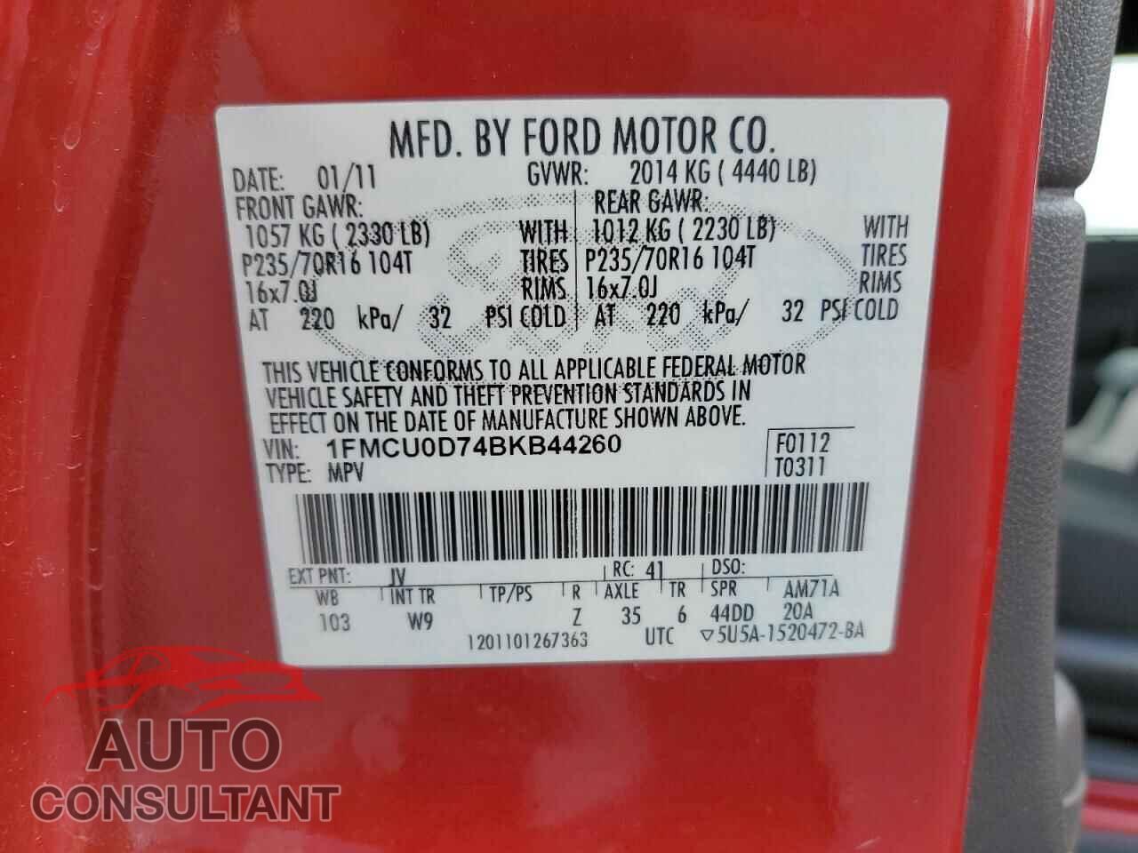 FORD ESCAPE 2011 - 1FMCU0D74BKB44260