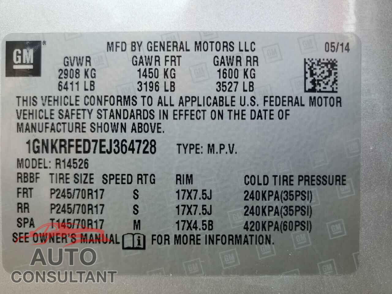 CHEVROLET TRAVERSE 2014 - 1GNKRFED7EJ364728