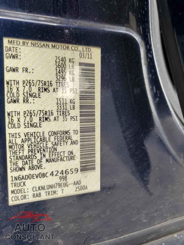 NISSAN FRONTIER 2011 - 1N6AD0EV0BC424659