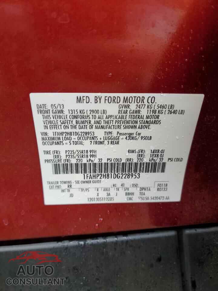 FORD TAURUS 2013 - 1FAHP2H81DG228953