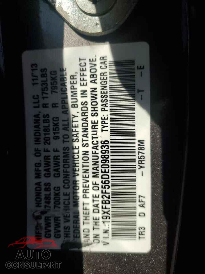 HONDA CIVIC 2013 - 19XFB2F56DE098936