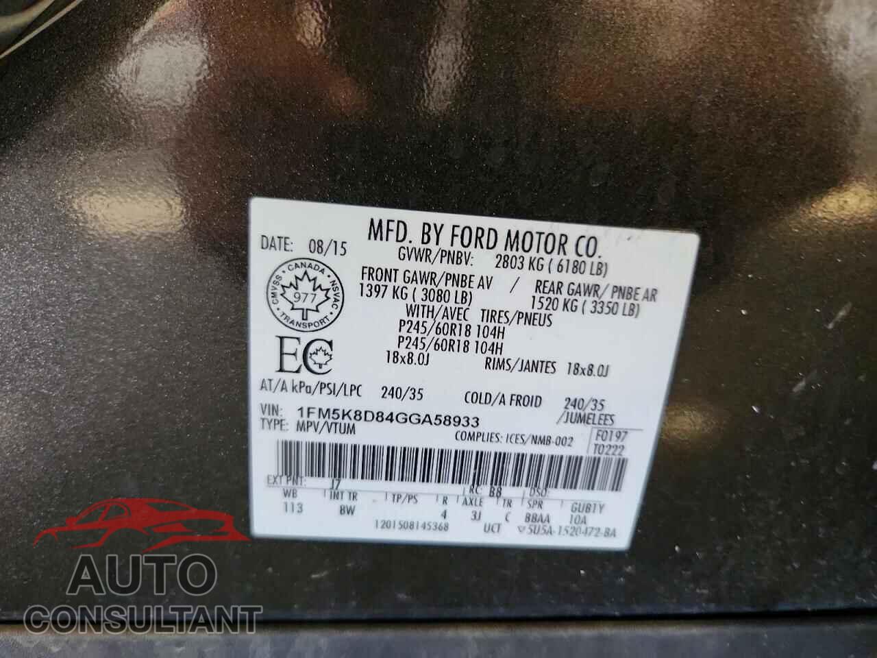 FORD EXPLORER 2016 - 1FM5K8D84GGA58933