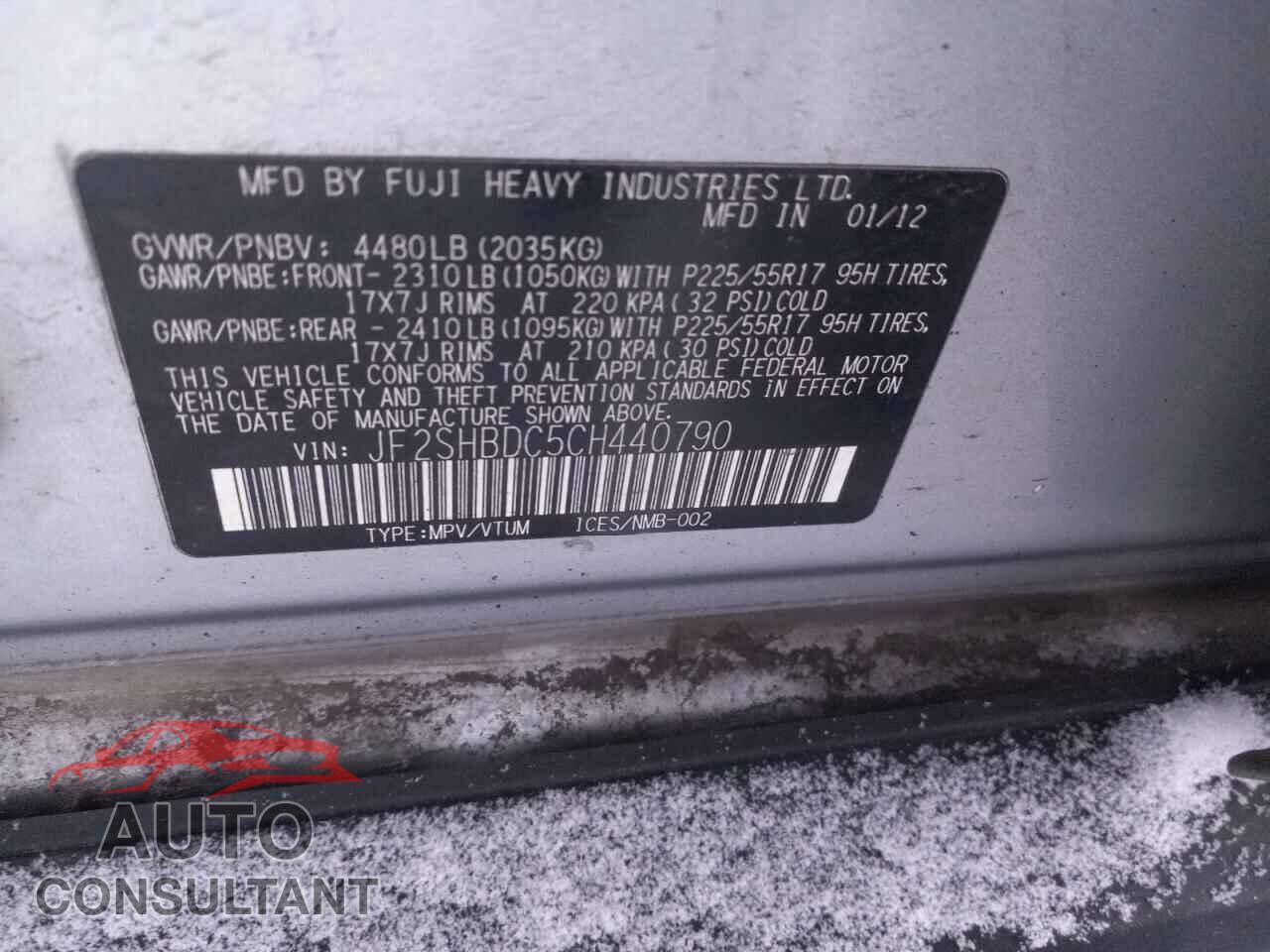 SUBARU FORESTER 2012 - JF2SHBDC5CH440790