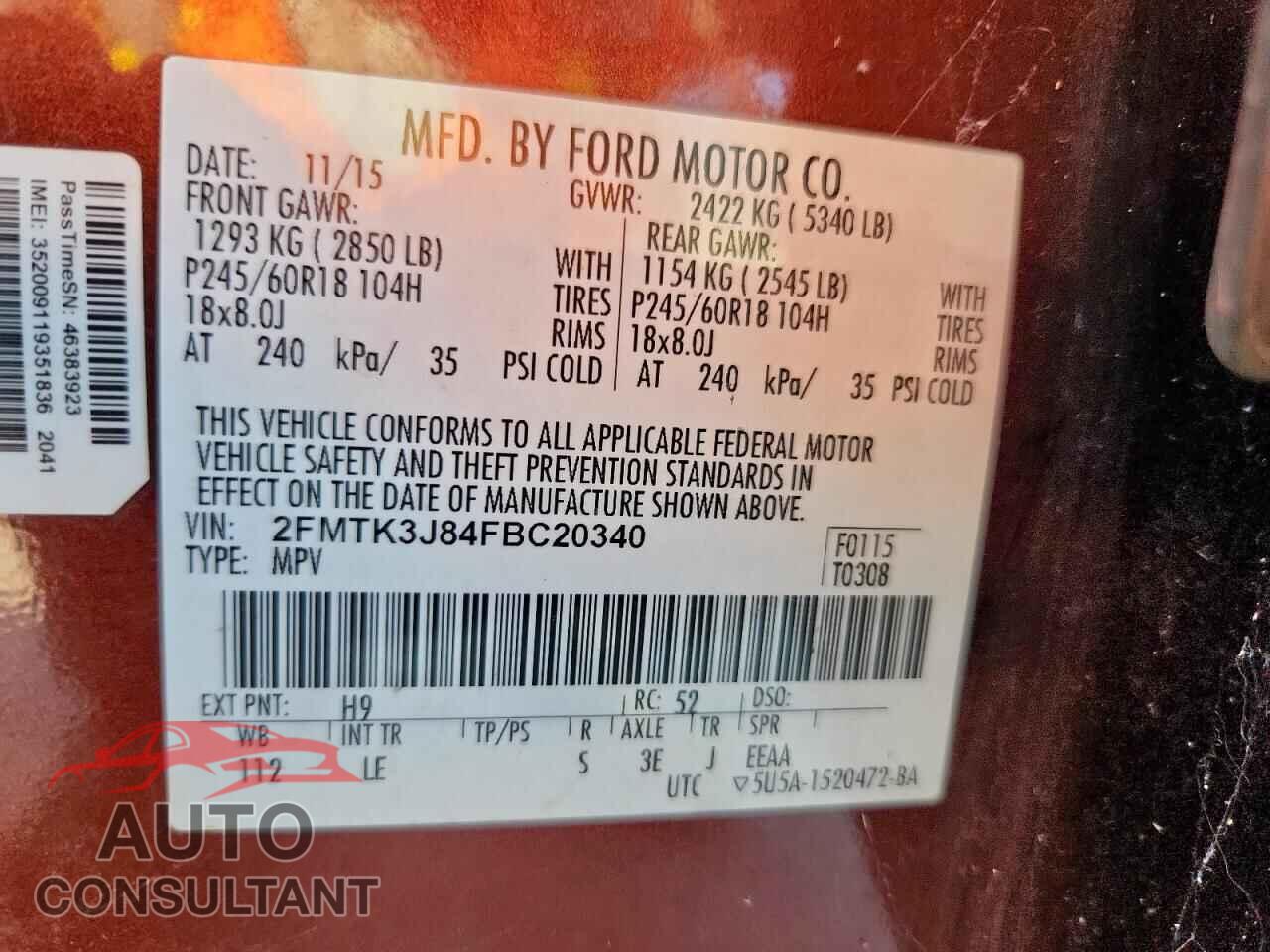 FORD EDGE 2015 - 2FMTK3J84FBC20340