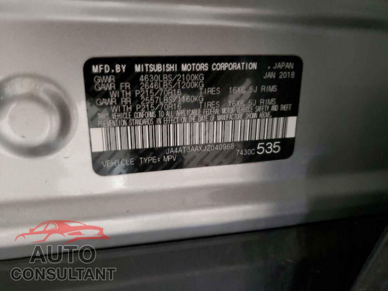 MITSUBISHI ECLIPSE 2018 - JA4AT3AAXJZ040968