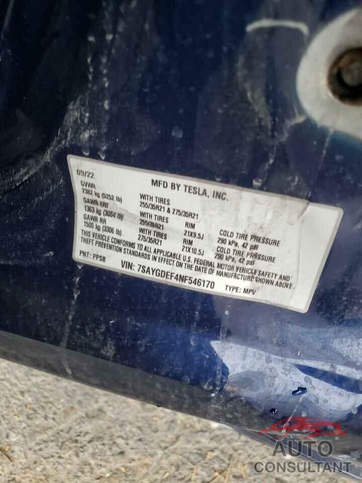 TESLA MODEL Y 2022 - 7SAYGDEF4NF546170