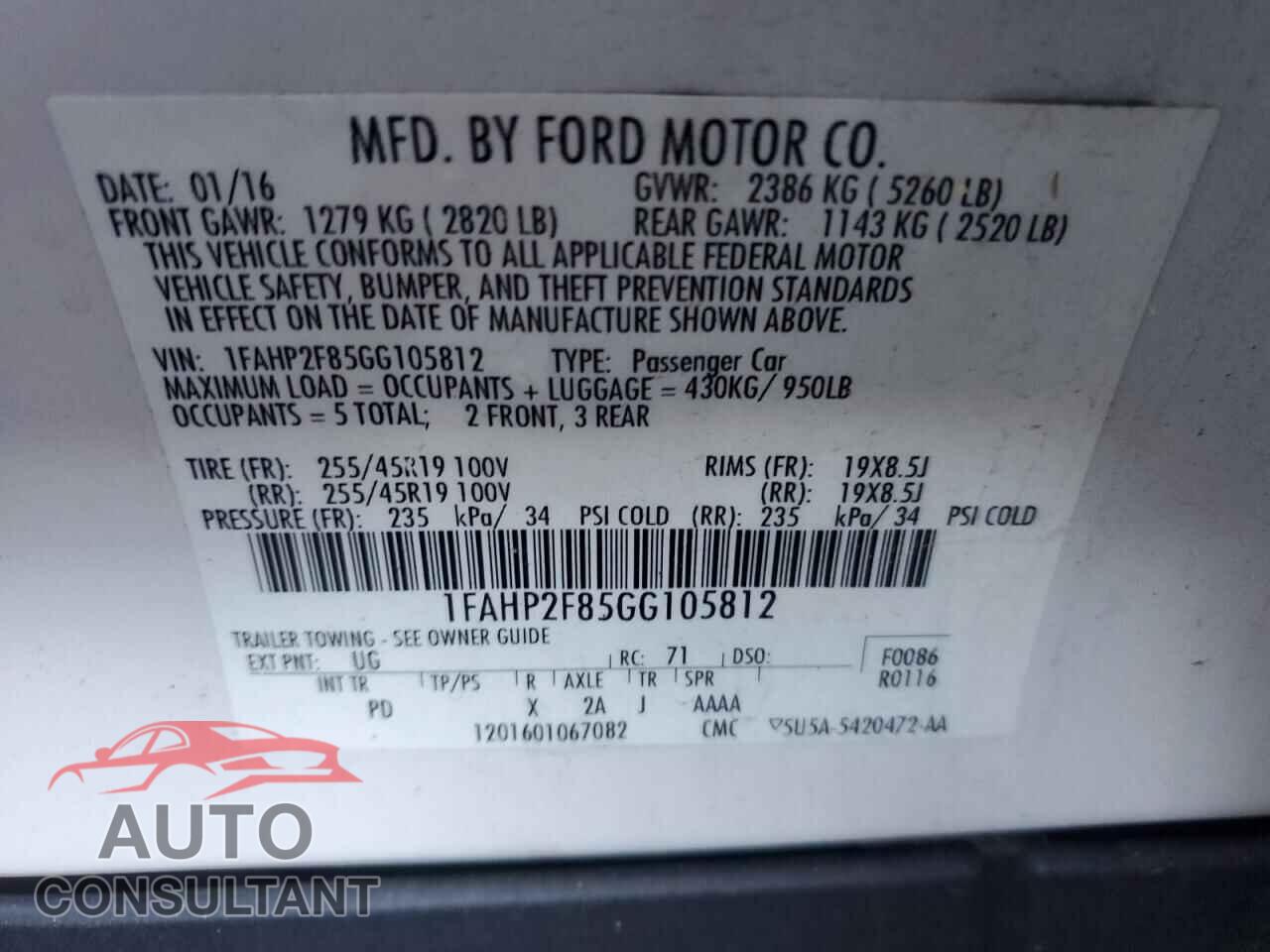 FORD TAURUS 2016 - 1FAHP2F85GG105812