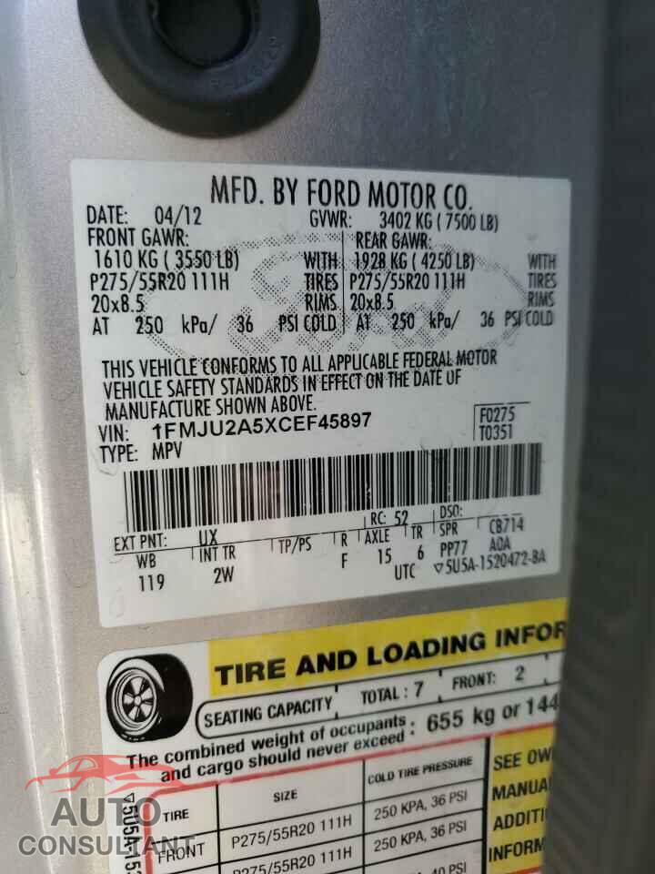 FORD EXPEDITION 2012 - 1FMJU2A5XCEF45897