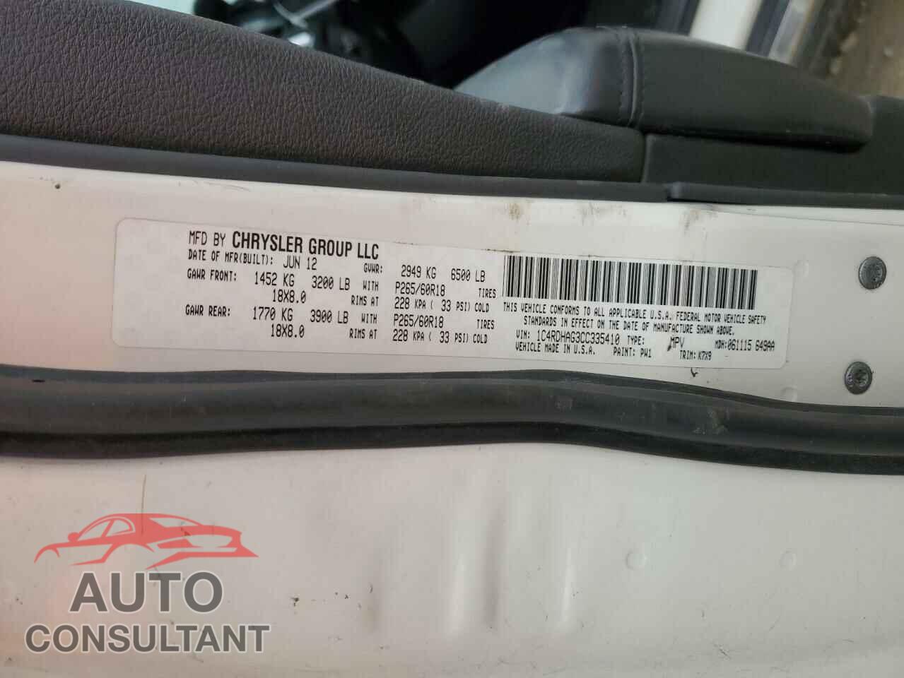 DODGE DURANGO 2012 - 1C4RDHAG3CC335410