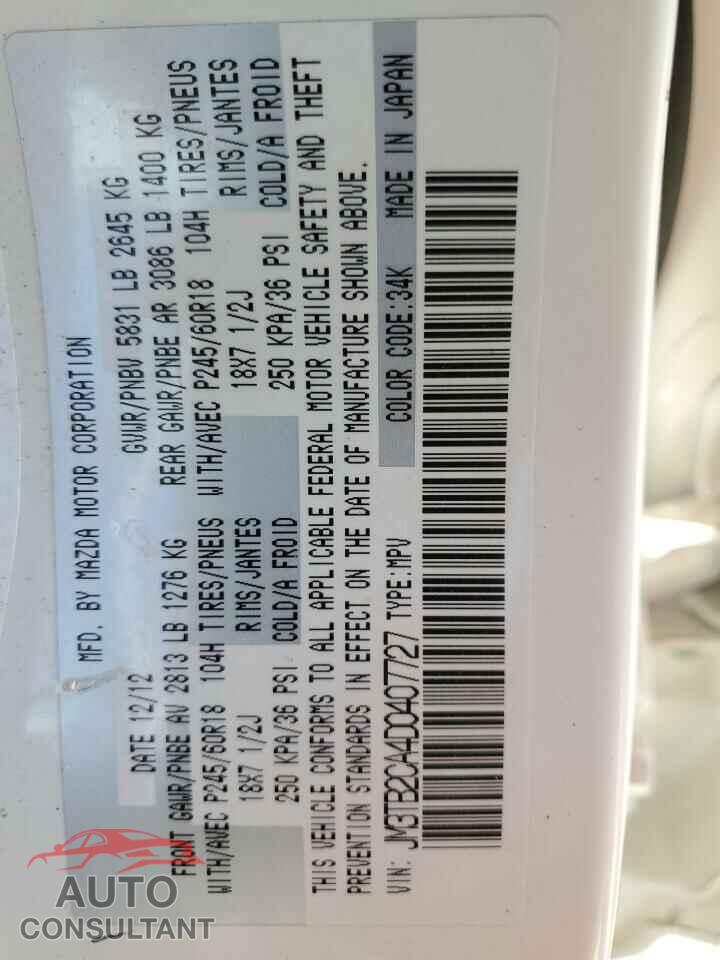 MAZDA CX-9 2013 - JM3TB2CA4D0407727