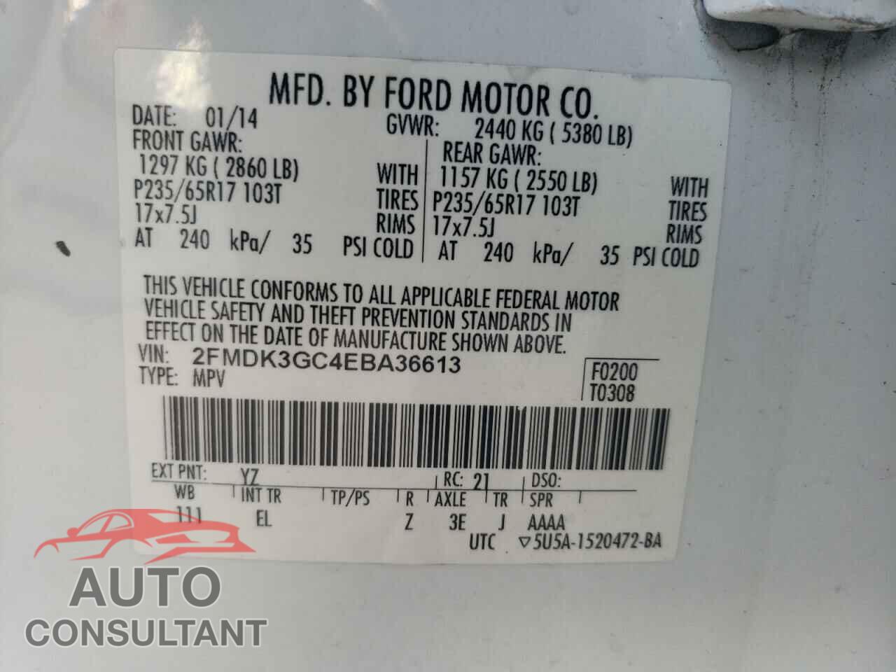FORD EDGE 2014 - 2FMDK3GC4EBA36613