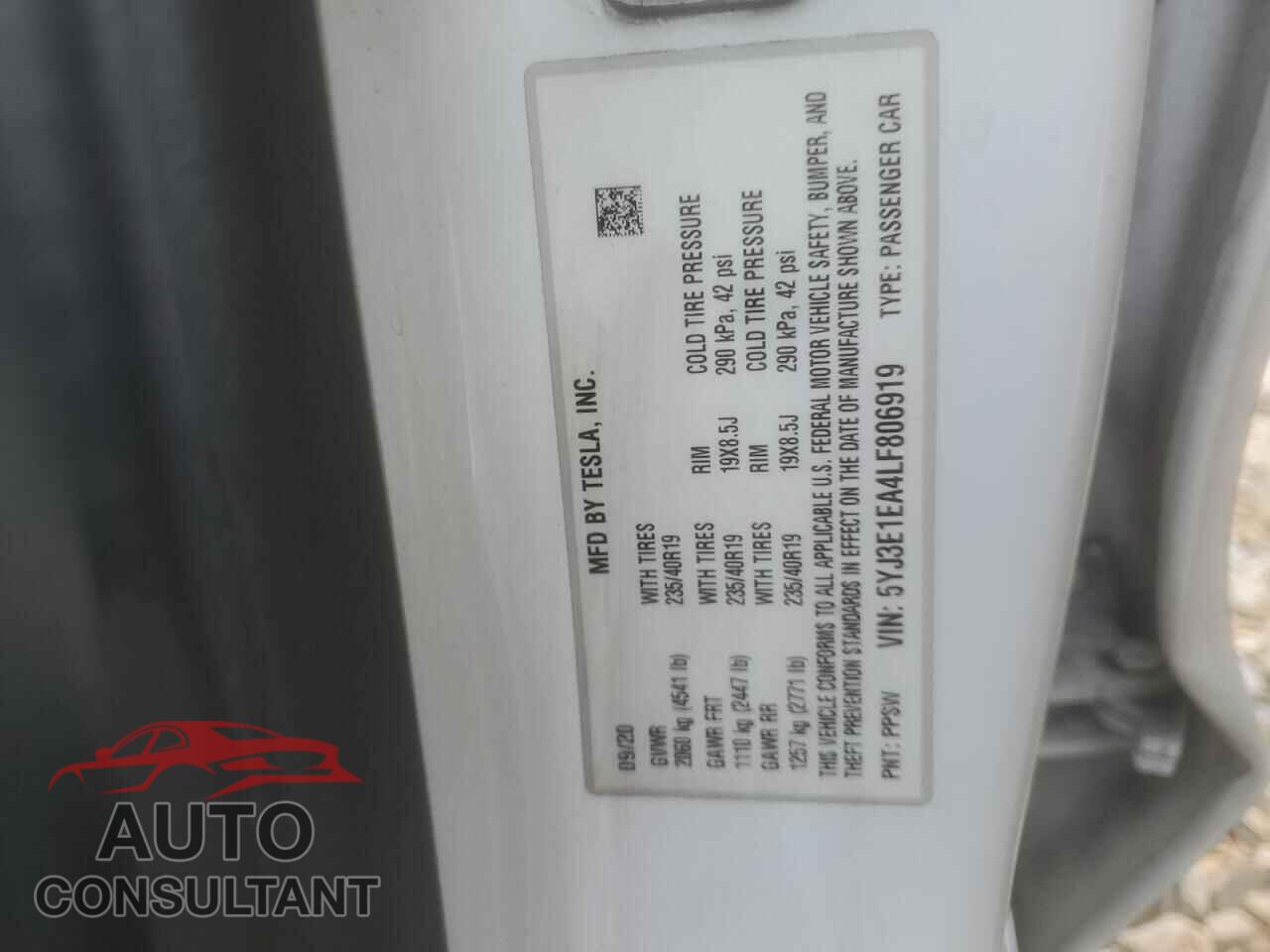 TESLA MODEL 3 2020 - 5YJ3E1EA4LF806919