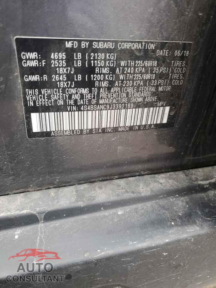 SUBARU OUTBACK 2018 - 4S4BSANC9J3392189
