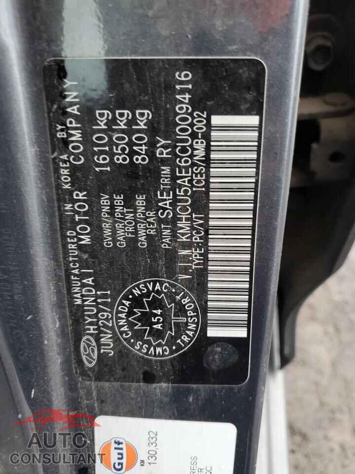 HYUNDAI ACCENT 2012 - KMHCU5AE6CU009416
