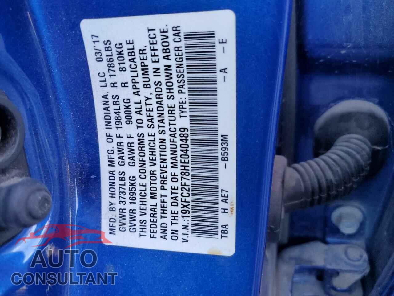 HONDA CIVIC 2017 - 19XFC2F78HE040489