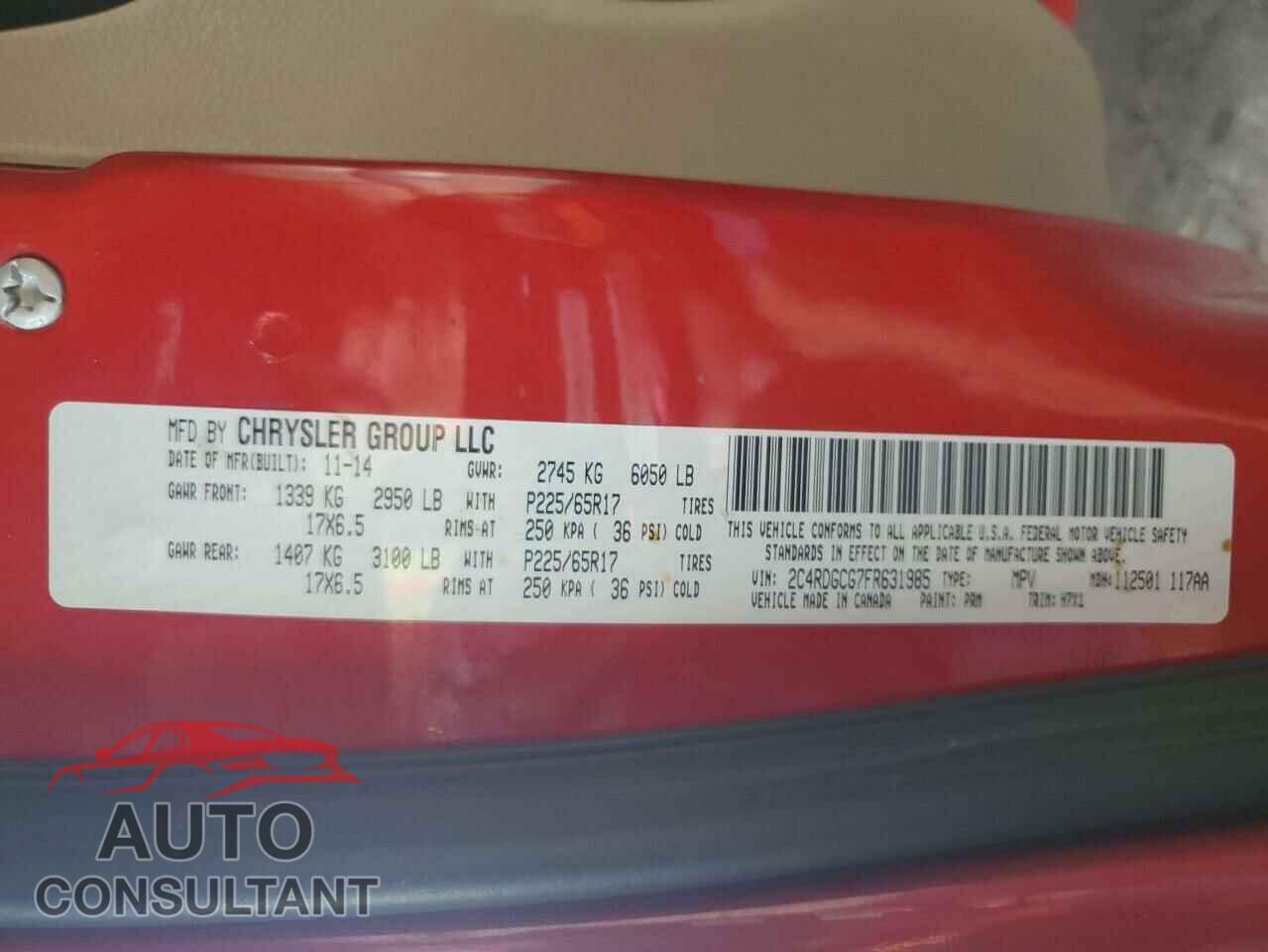 DODGE CARAVAN 2015 - 2C4RDGCG7FR631985