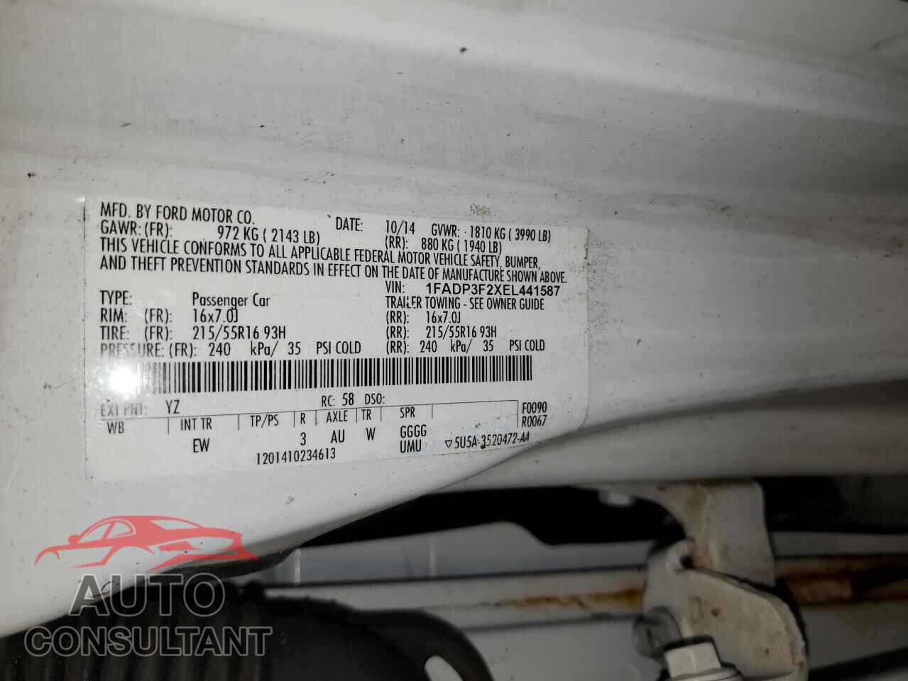 FORD FOCUS 2014 - 1FADP3F2XEL441587