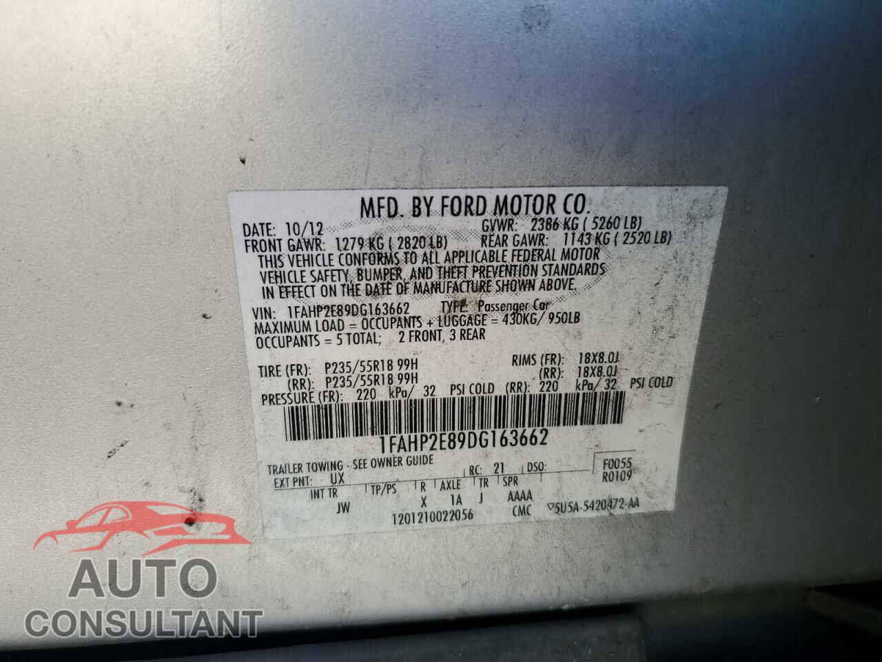 FORD TAURUS 2013 - 1FAHP2E89DG163662