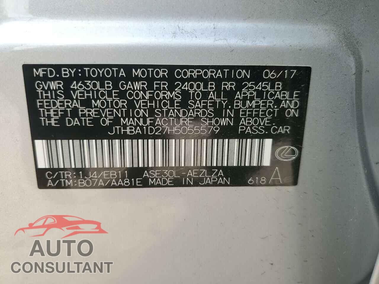 LEXUS IS 2017 - JTHBA1D27H5055579