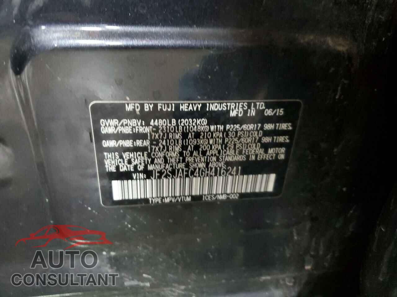 SUBARU FORESTER 2016 - JF2SJAFC4GH416241