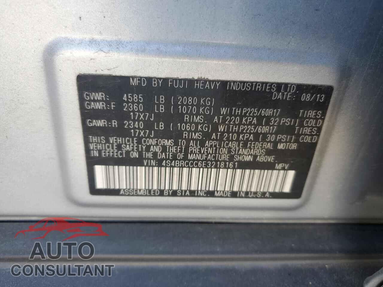 SUBARU OUTBACK 2014 - 4S4BRCCC6E3218161