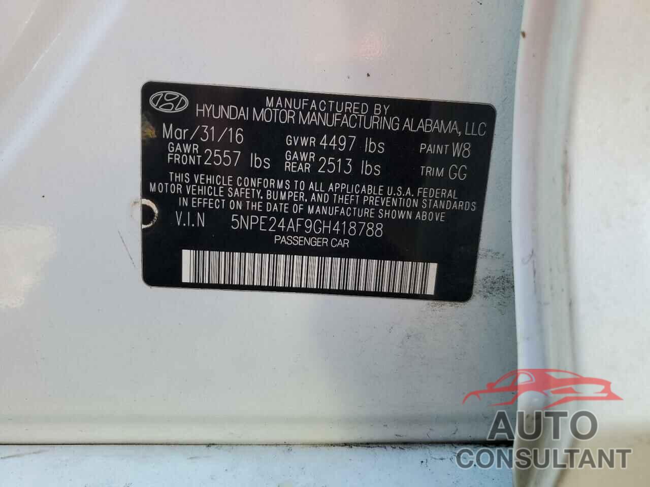 HYUNDAI SONATA 2016 - 5NPE24AF9GH418788