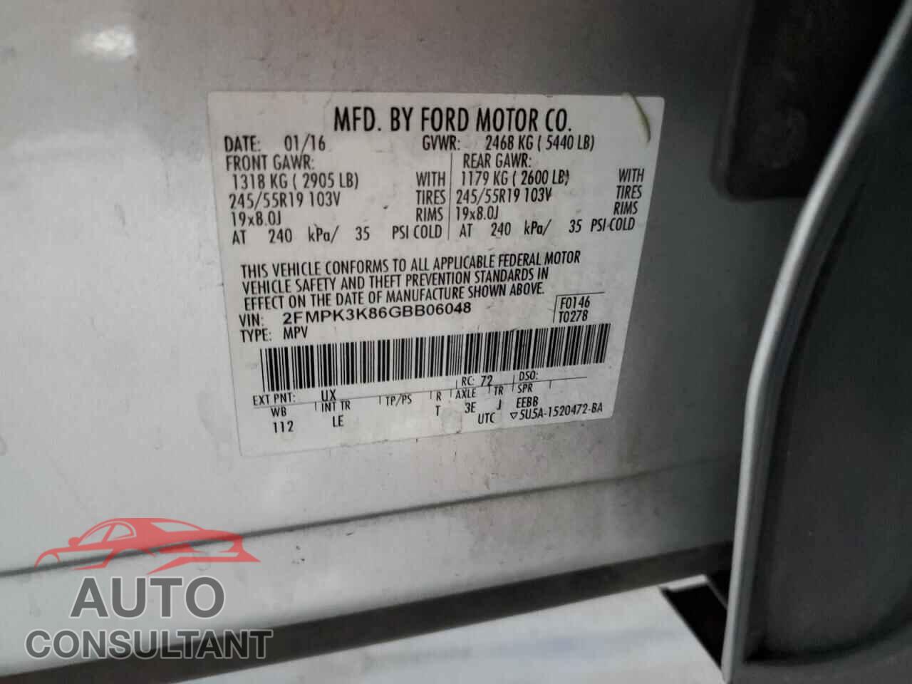 FORD EDGE 2016 - 2FMPK3K86GBB06048