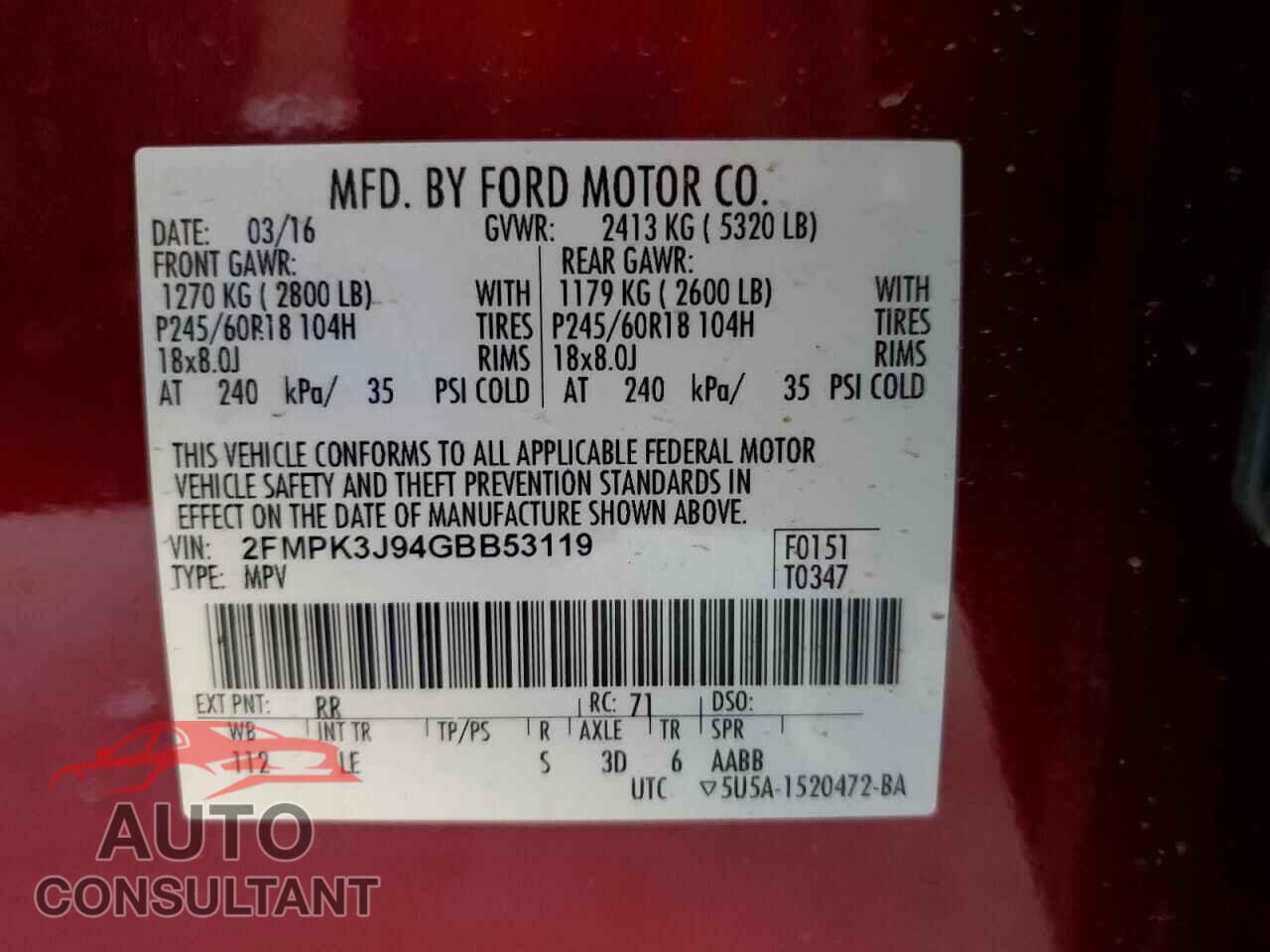 FORD EDGE 2016 - 2FMPK3J94GBB53119