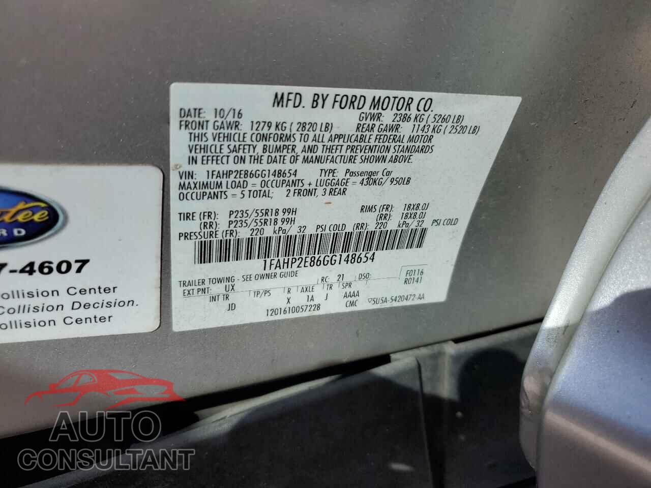 FORD TAURUS 2016 - 1FAHP2E86GG148654