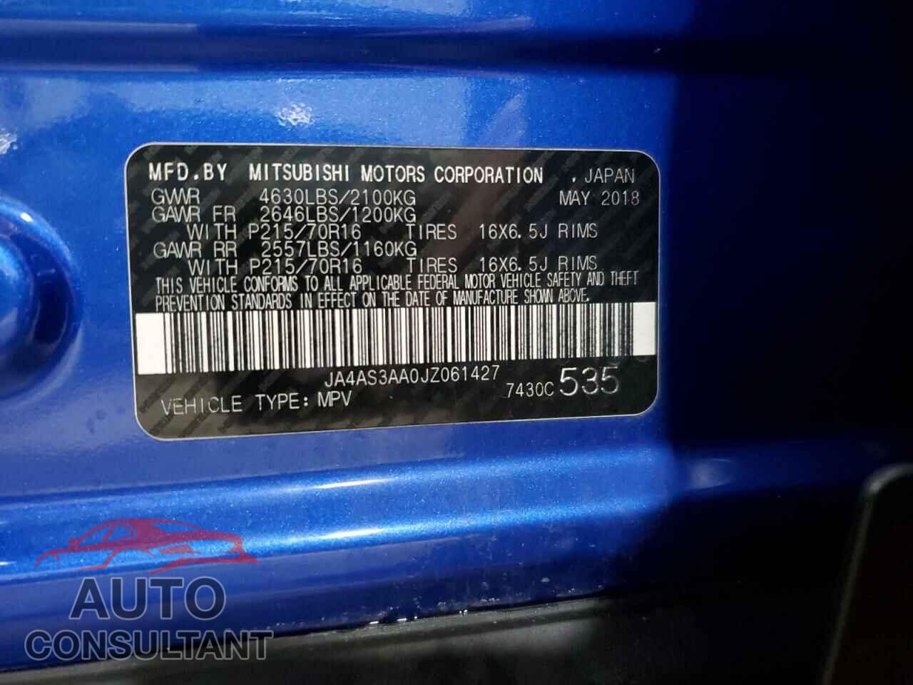 MITSUBISHI ECLIPSE 2018 - JA4AS3AA0JZ061427