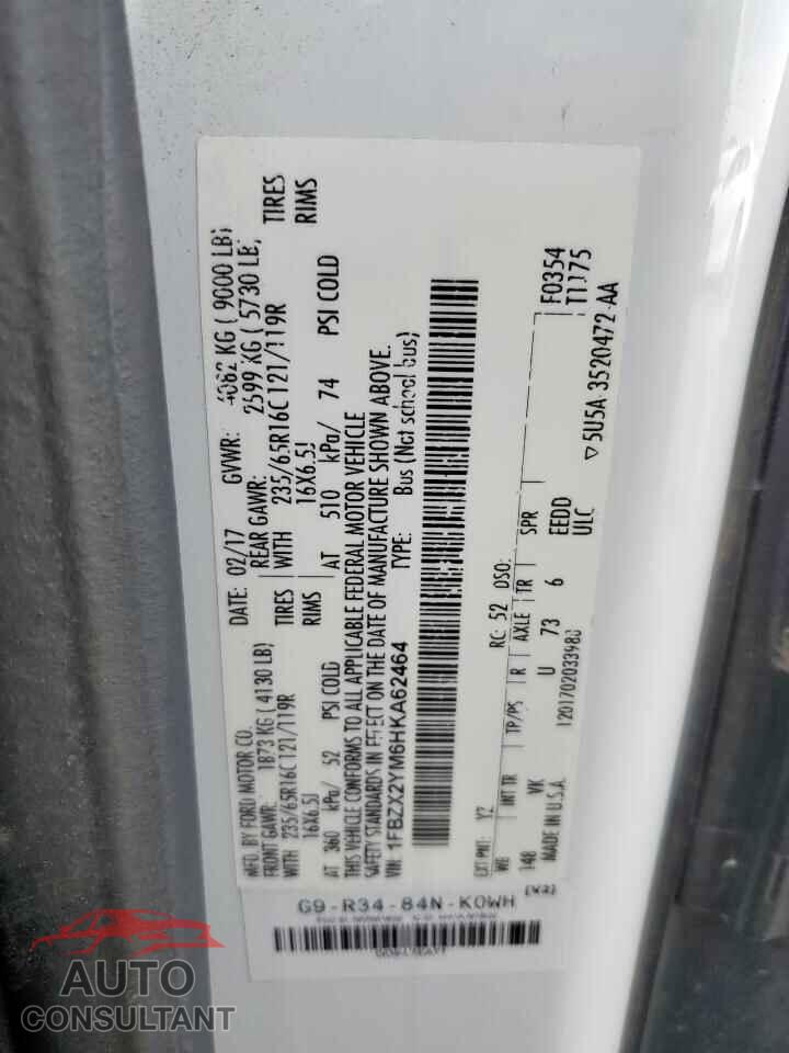 FORD TRANSIT 2017 - 1FBZX2YM6HKA62464