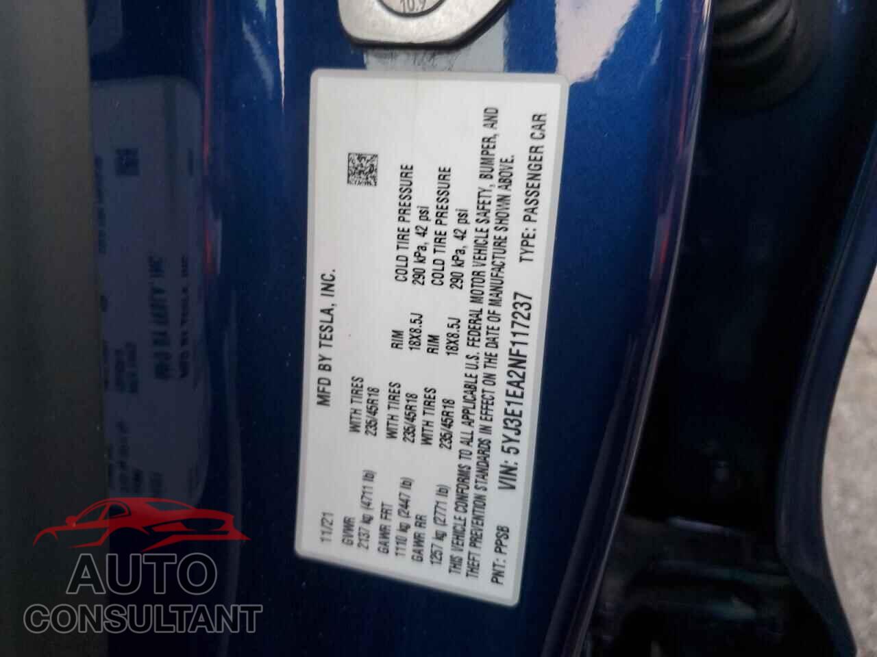 TESLA MODEL 3 2022 - 5YJ3E1EA2NF117237
