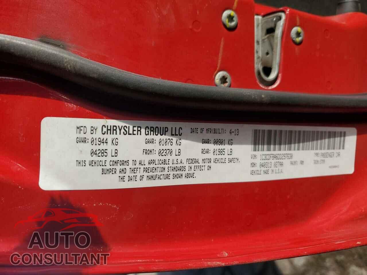 DODGE DART 2013 - 1C3CDFBA6DD297630