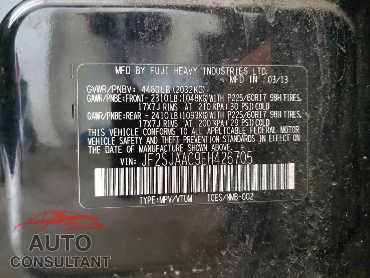 SUBARU FORESTER 2014 - JF2SJAAC9EH426705