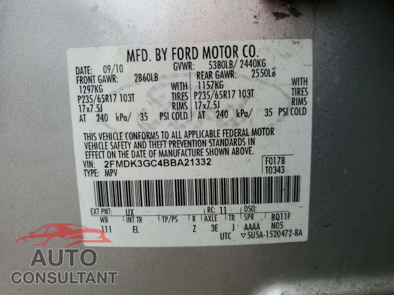 FORD EDGE 2011 - 2FMDK3GC4BBA21332